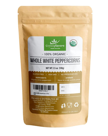 Organic Top-Grade Grade White Peppercorn. Natural Super Food Enriched With Aroma & Flavors For Cooking And Barbeque  3.5 Oz / 100 G