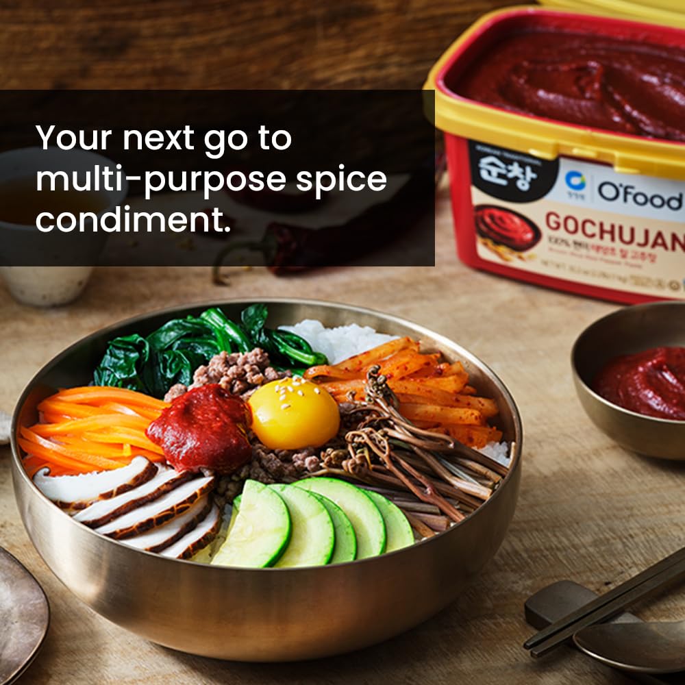 Chung Jung One O'Food Medium Gochujang 2.2Lb, Korean Red Chili Pepper Paste, Spicy, Sweet And Savory Sauce, Traditional Fermented Condiment, 100% Brown Rice, No Corn Syrup