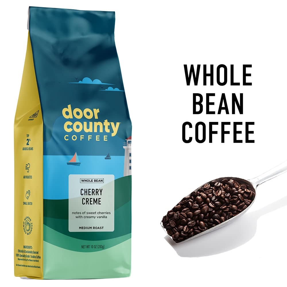 Door County Coffee Cherry Creme Flavored Whole Bean - Medium Roast - 10 oz Bag - 100% Specialty Grade 1 Arabica