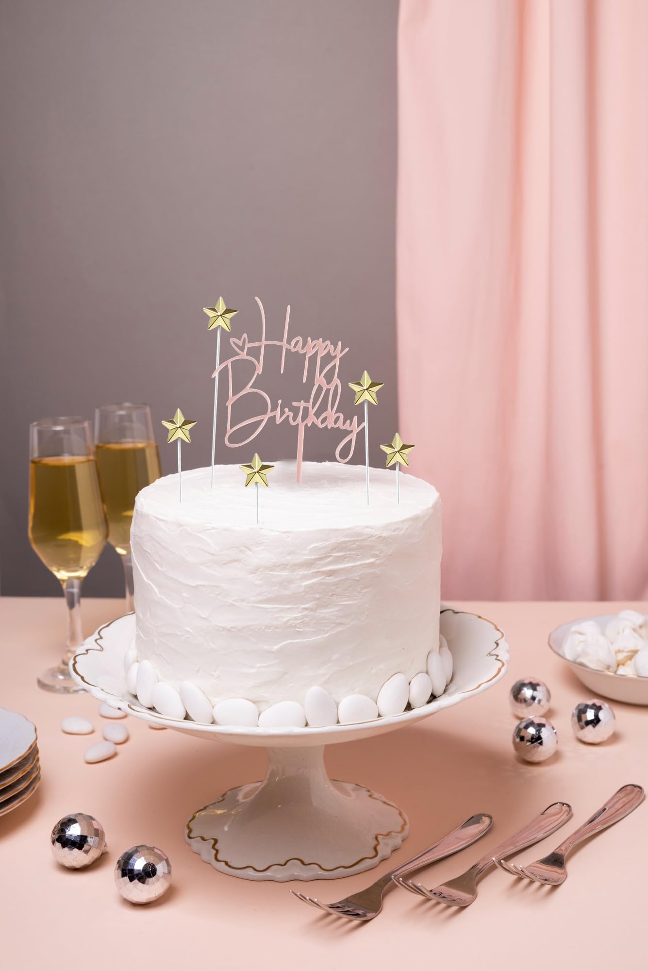 Happy Birthday Cake Topper Cake Decoration Birthday Cake Supplies (Pink Star Cake Topper)