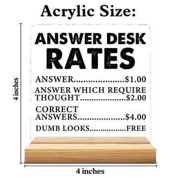 Funny Team Office Decor Gifts, Answer Desk Rates Desk Sign Cubicle Decor, Gag Gift Humorous Sarcastic Gifts For Coworker Teammat