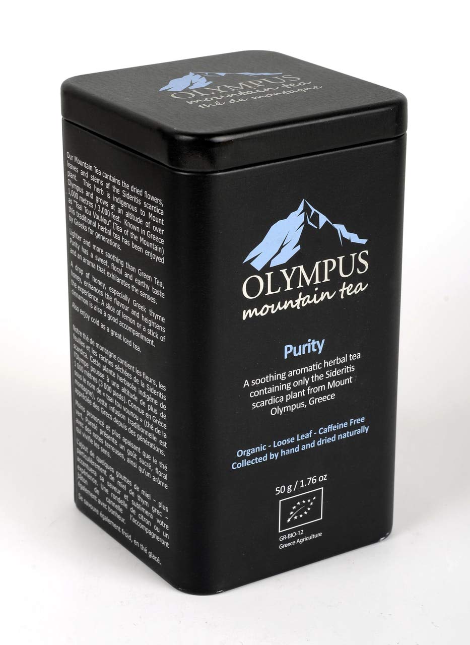 Hestia Foods Organic Greek Mountain Tea, Sideritis Scardica, 50g Metal Tin Box, Pack of 1