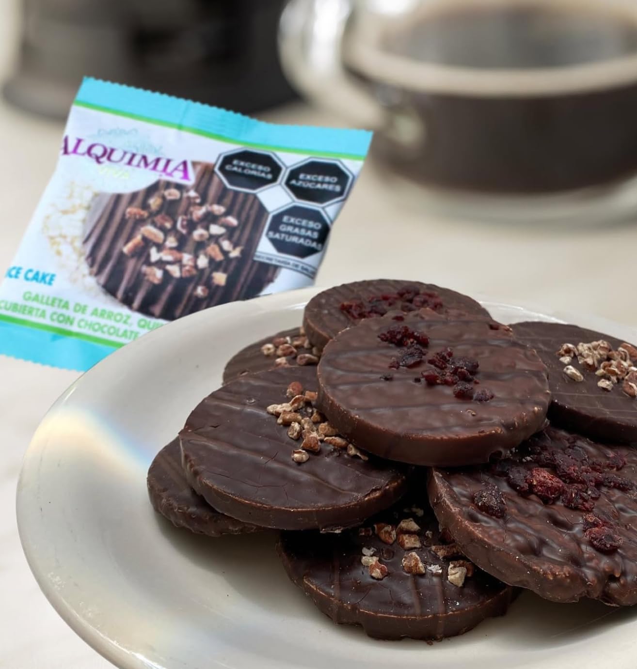 Alqu  Mia Rice Cakes Cubiertos De Chocolate, Con Quinoa Y Linaza, 16 Paquetes, Gluten Free