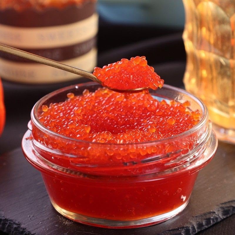 Enhanced Salmon Roe Caviar, 102G, Red-Orange Fish Eggs, Russian Style (Red)