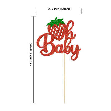 Gyufise 24Pcs Strawberry Oh Baby Cupcake Toppers Glitter Fruit Theme Oh Baby Strawberry Cupcake Picks For Gender Reveal Baby Sho