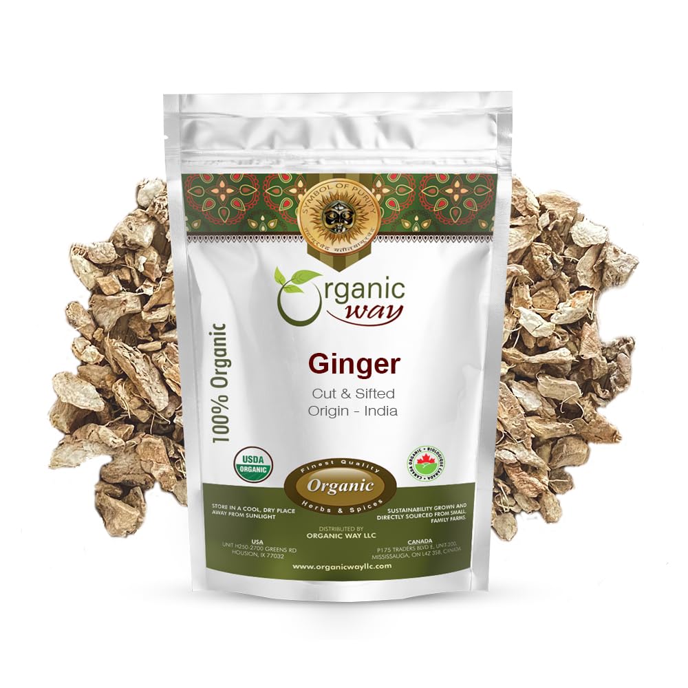 Organic Way Premium Dried Ginger Root Cut & Sifted (Zingiber Officinale) - Organic & Kosher Certified | Raw, Vegan, Non Gmo & Gl