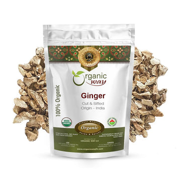 Organic Way Premium Dried Ginger Root Cut & Sifted (Zingiber Officinale) - Organic & Kosher Certified | Raw, Vegan, Non Gmo & Gl