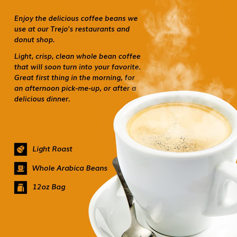 Trejos Tacos Coffee House Blend Light Roast Whole Bean Coffee, 12 Ounce Bag, 100% Arabica