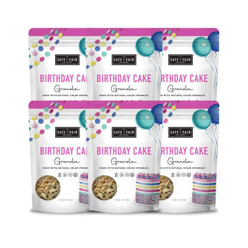 Safe + Fair Birthday Cake Granola – Gluten-Free, Vegan & Plant-Based Snack With Natural Sprinkles – 0G Trans Fat, Non-Gmo, Kosher, Allergen-Free, Whole Grain - 12Oz, 6 Pack