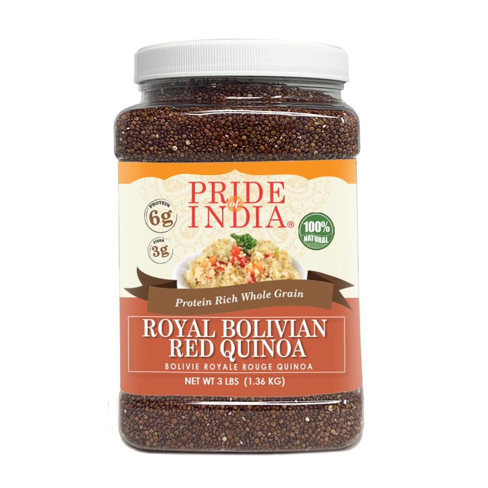 Pride Of India - Organic Royal Red Bolivian Quinoa - Protein Rich Whole Grain Jar, 3.3 Pound (1.5 Kilo) Jar (2.2 Pound + 50% Ext