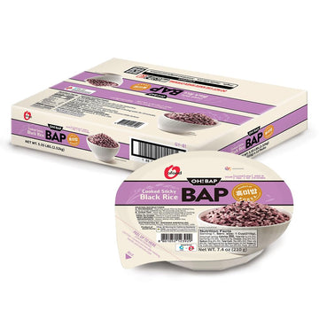 O'Food BAP Instant Black Rice (Pack of 12), Korean Cooked Black Rice, Microwavable, Gluten-Free Sticky Rice Bowl, Asian Rice, Pa