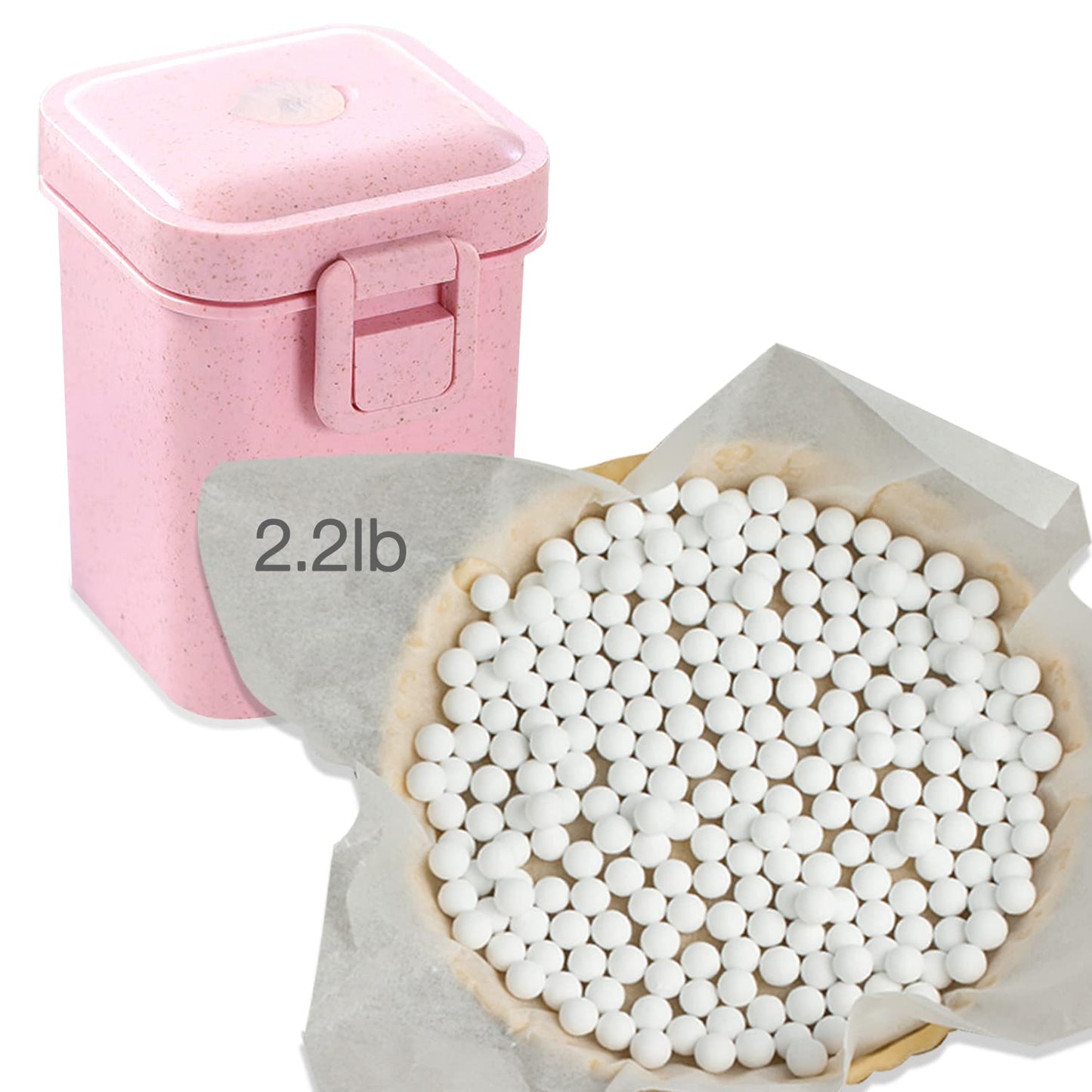 Hommtina 2.2Lb Ceramic Pie Weights Baking Beans Pie Crust Reusable 10mm Weights Natural Ceramic Stoneware with Wheat Straw Conta
