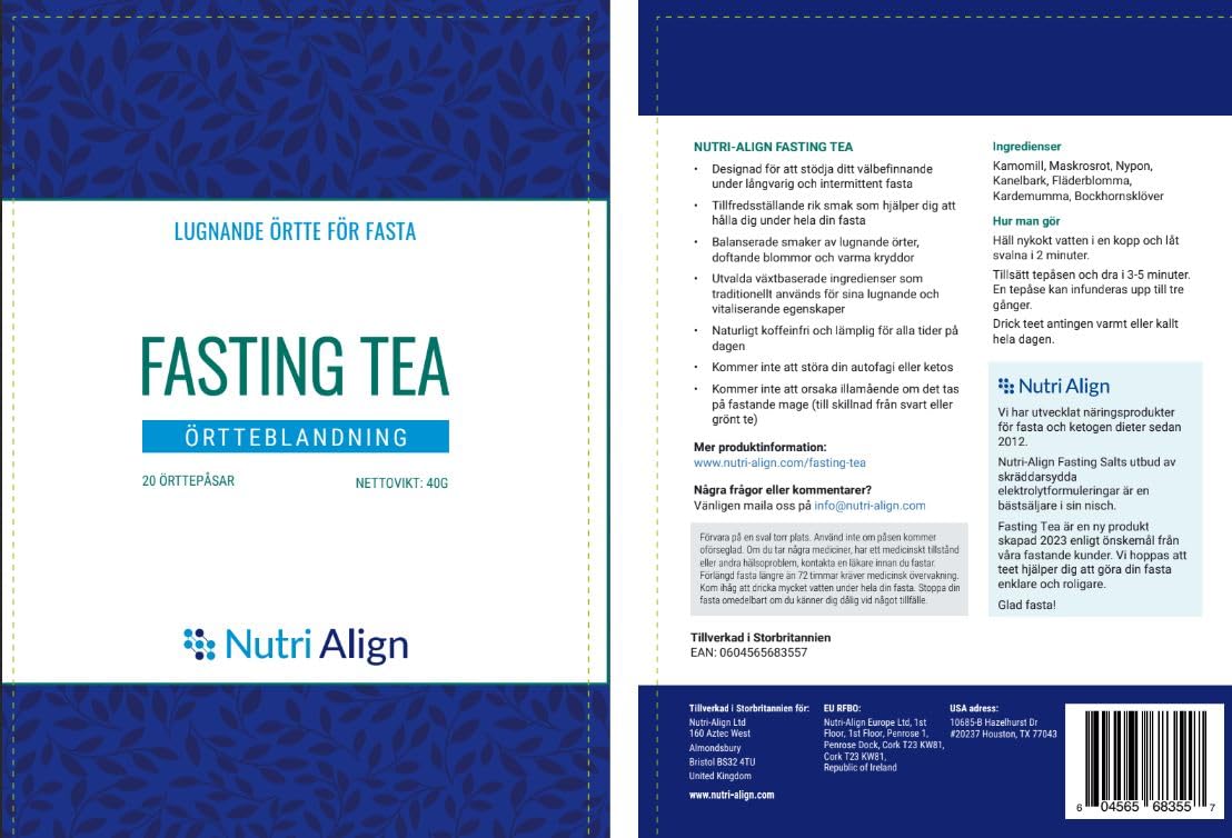 Nutri-Align Fasting Tea - Caffeine Free Herbal Tea Bags, 20 Count, with Chamomile, Dandelion Root, Rosehips, Cinnamon Bark, and More