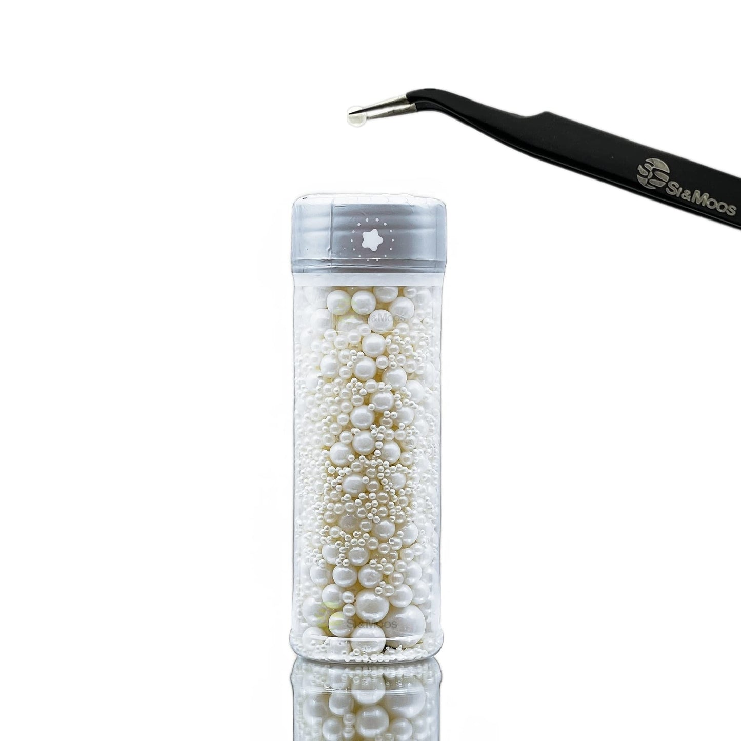 SE SI&MOOS White Edible Pearl Sprinkles for Cake Decorating, 5.1 OZ with Tweezers, Perfect for Cakes and Cupcakes