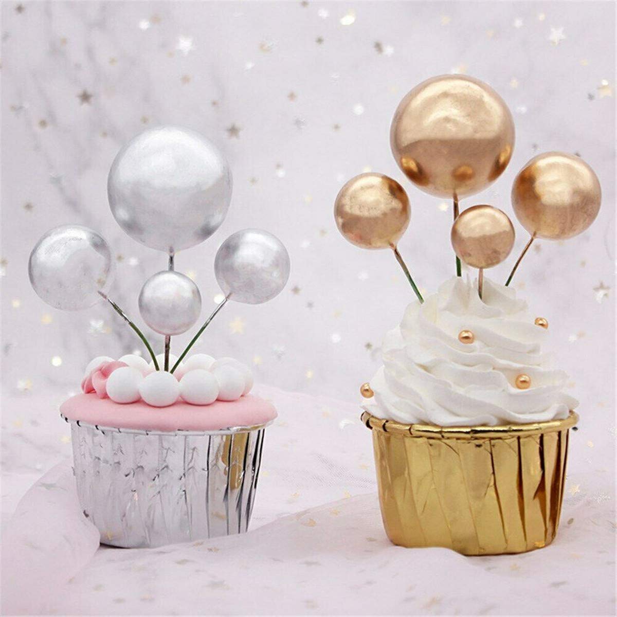 DISIWENE Mini Balloon Cake Toppers 25 PCS Gold Foam Decorations for Birthday, Wedding, Anniversary, Valentines Party
