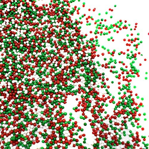 Christmas Blend Nonpareils - 12 Oz Resealable Candy Bag - Mini Red, White, and Green Nonpareils - Christmas Themed Sprinkle Topp