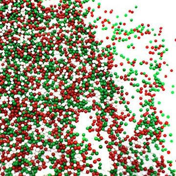 Christmas Blend Nonpareils - 12 Oz Resealable Candy Bag - Mini Red, White, and Green Nonpareils - Christmas Themed Sprinkle Topp