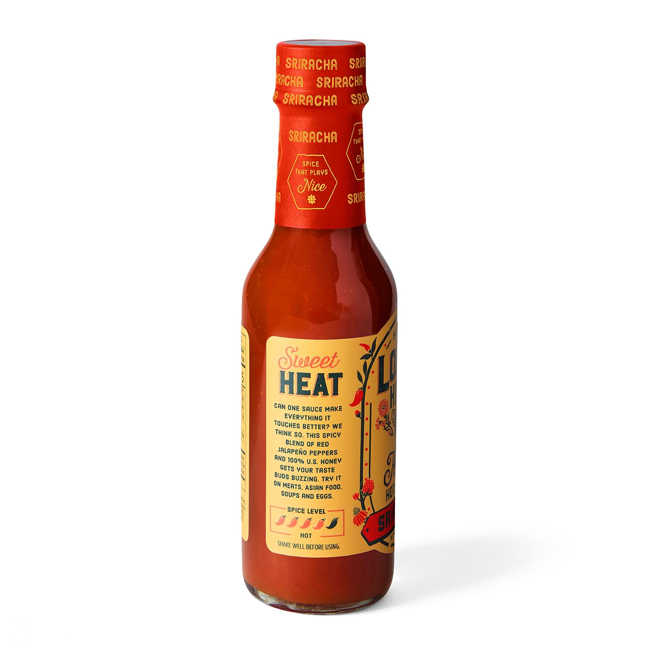 Local Hive Sriracha Honey Hot Sauce - 6oz, Sweet & Spicy, Natural Raw Honey with Sriracha Pepper Sauce for Dipping, Tacos, BBQ,