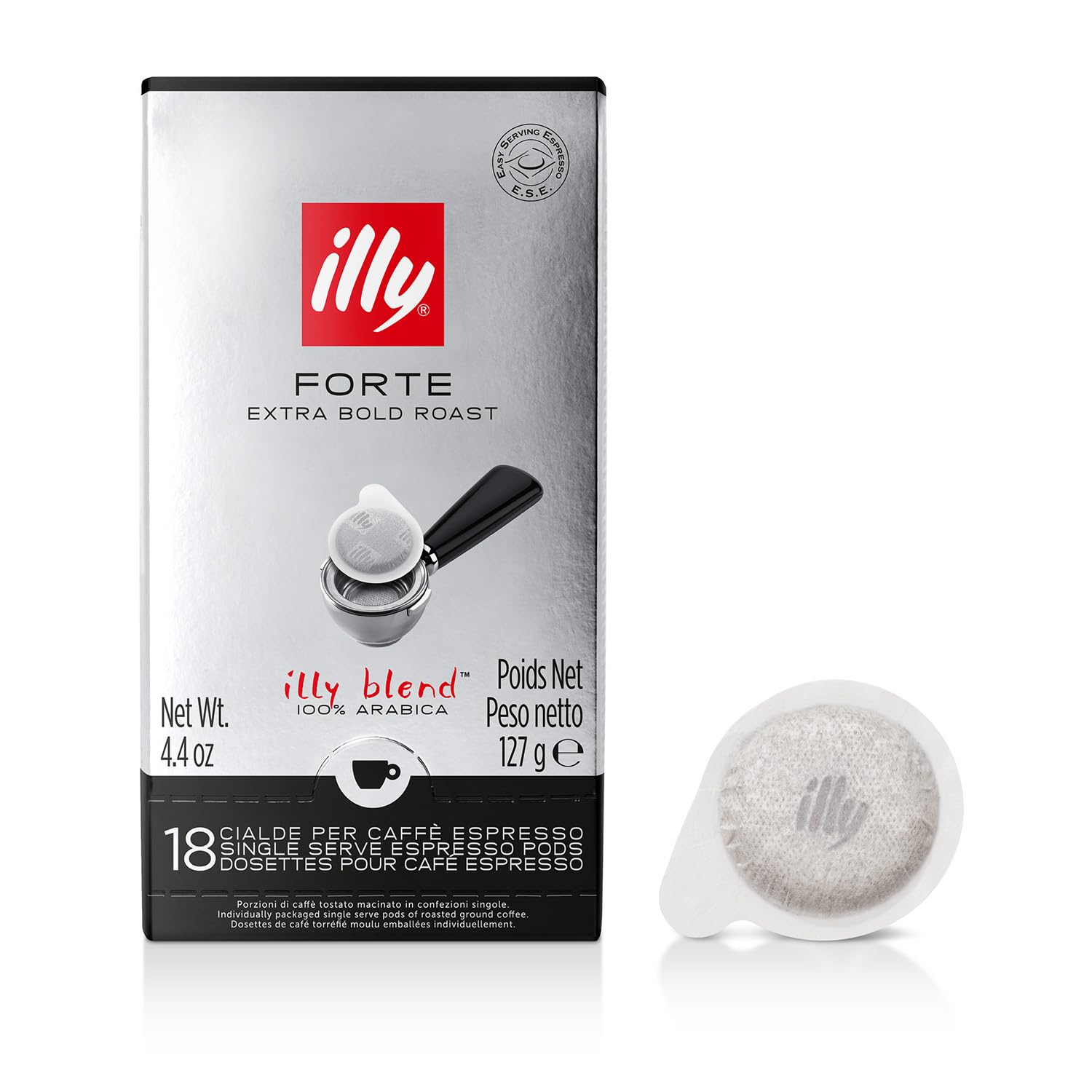 illy E.S.E. Coffee Capsules - Forte Extra Dark Roast - 18 Count - Notes of Dark Chocolate