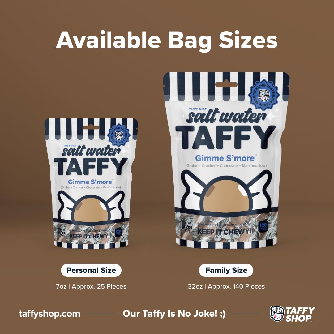 Taffy Shop Gimme Smore, Graham  Er, Chocolate, Marshmallow Salt Water Taffy – Gourmet Soft Chewy Candy, Bulk Sweet Snack, Fresh Gift & Gluten-Free, 140 Individually Wrapped Pieces (32Oz)