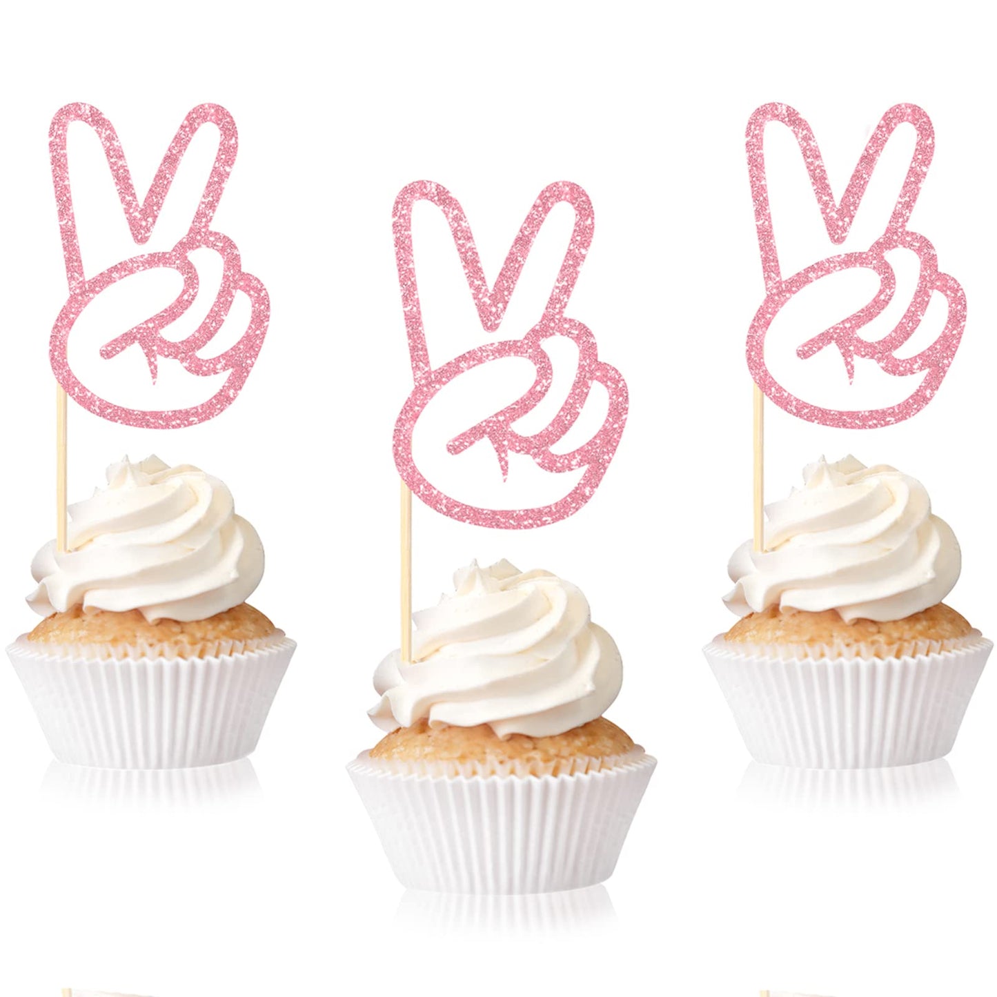 24 Pieces Peace Sign Hand Cupcake Toppers Peacekeeper Cupcake Picks Glitter Peace Sign Cake Topper Hand Peace Sign Cake Decorati