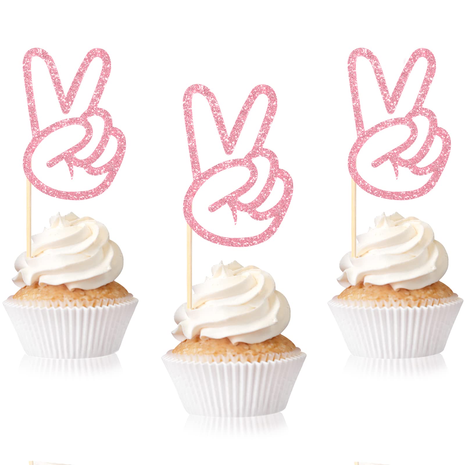 24 Pieces Peace Sign Hand Cupcake Toppers Peacekeeper Cupcake Picks Glitter Peace Sign Cake Topper Hand Peace Sign Cake Decorati
