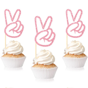 24 Pieces Peace Sign Hand Cupcake Toppers Peacekeeper Cupcake Picks Glitter Peace Sign Cake Topper Hand Peace Sign Cake Decorati