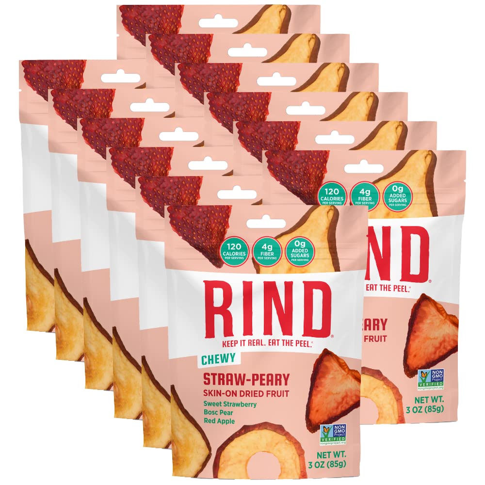 RIND Snacks | Straw-Peary | Strawberry, Apple & Pear | Dried Fruit Superfood | Chewy Snack | No Sugar Added | All Natural | High