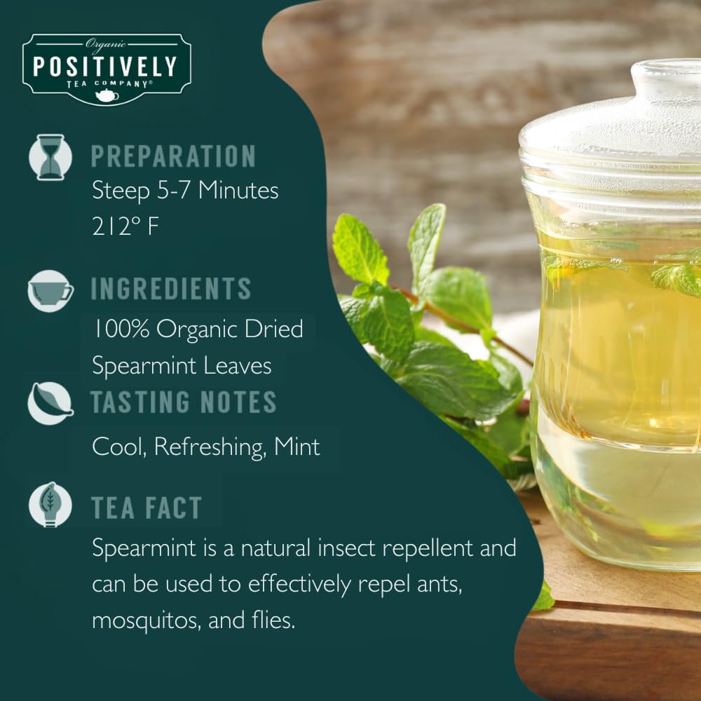 Organic Positively Tea Company Spearmint Leaf Herbal Tea Loose Leaf 4 Ounce