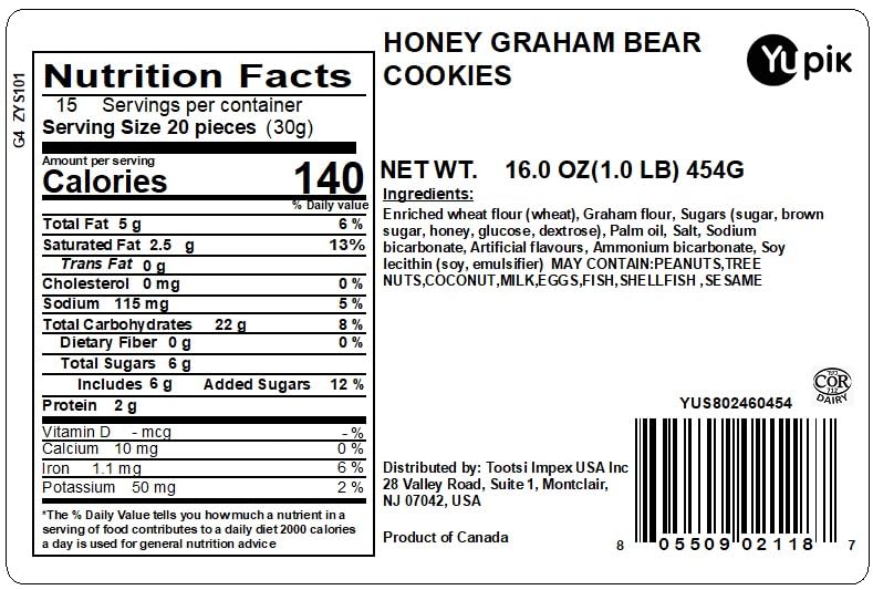 Yupik Honey Graham Bears, 1 lb (16 oz), Mini Cookies, Sweet Snacks, Crunchy Biscuits, With Real Honey, Teddy Bear Graham Cracker