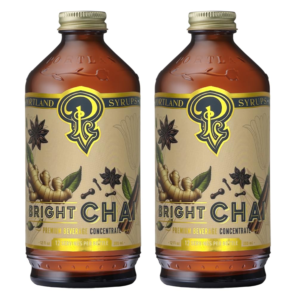 P Portland Syrups Bright Chai Syrup - Premium Concentrate - 12 Fl Oz (Pack of 2) - For Coffee, Cocktails, Mocktails & Sodas