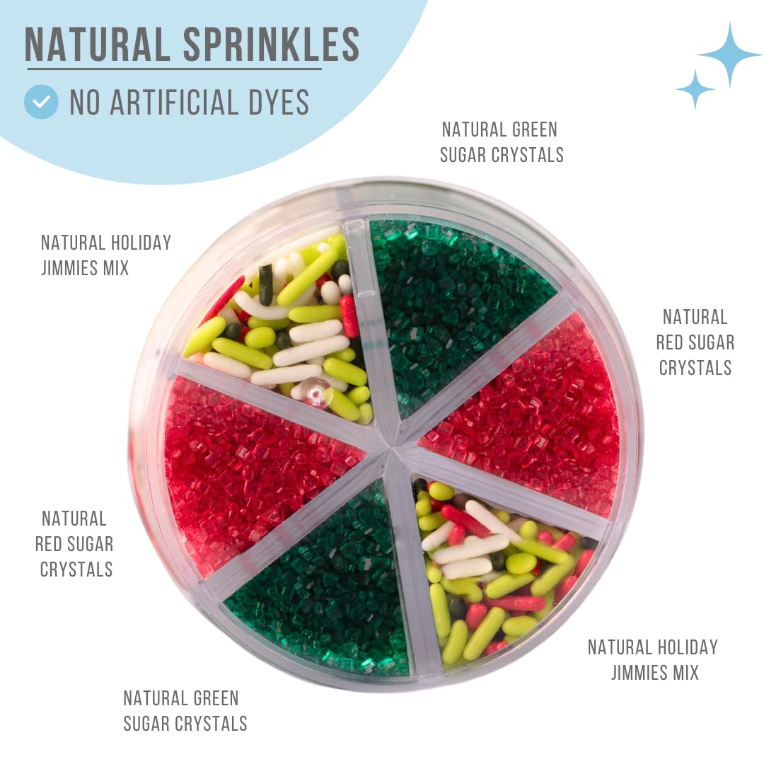 Sweets Indeed Dye Free Christmas Sprinkles - 2.75 oz 6-Cell Holiday Jar | Red Sanding Sugar  Green Sanding Sugar & Christmas Jimmies | Natural Edible Cookie  Cupcake & Cake Decorations