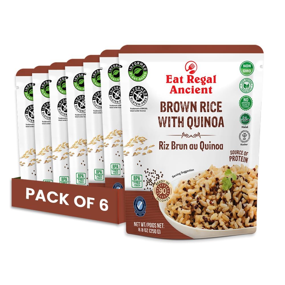 Eat Regal Ready to Eat Brown Rice with Quinoa Pack of 6, 8.8 Ounce | Microwaveable Ready to Heat | Easy Dinner Side | Healthy Si