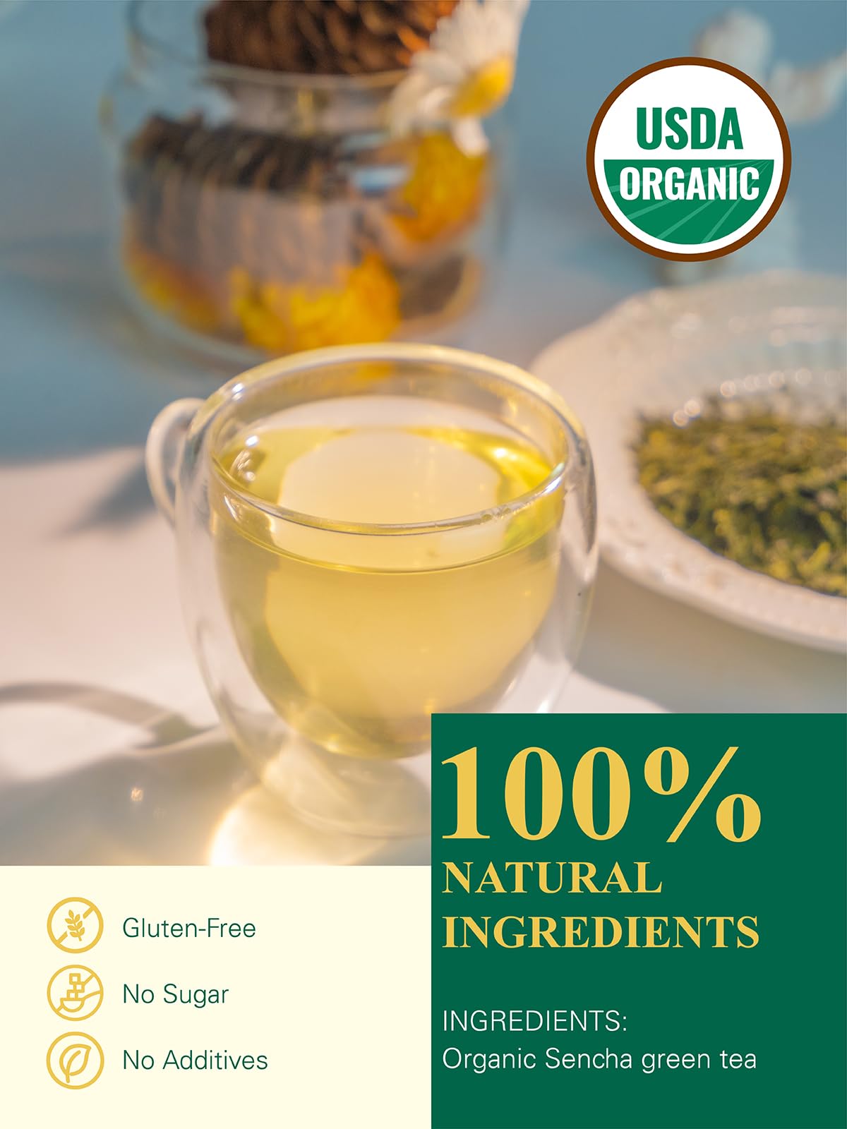 Gldnt Organic Sencha Tea, Shade Grown Gyokuro Green Tea Loose Leaf, Steamed Sencha Green Tea, Smooth & Refreshing Flavor, 3.5Oz