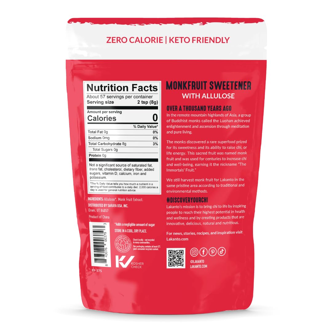 Lakanto Monk Fruit Sweetener With Allulose, Cane Sugar Substitute From Monk Fruit Extract, Classic White Sugar Replacement for B