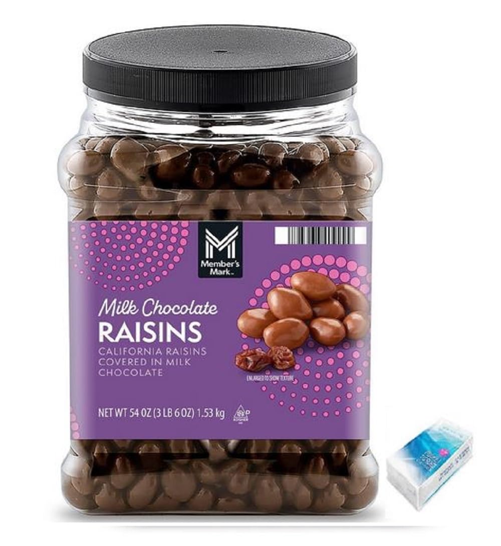 Member Mark Milk Chocolate Raisins, 54 oz. included Free Bonus Pocket Tissue