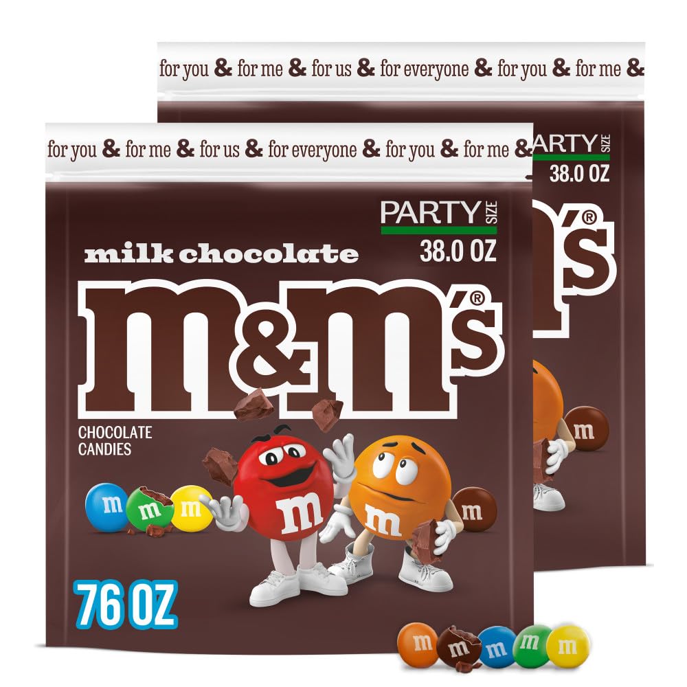 M&M S Milk Chocolate Candy, Party Size, 38 oz Bag (Pack of 2)