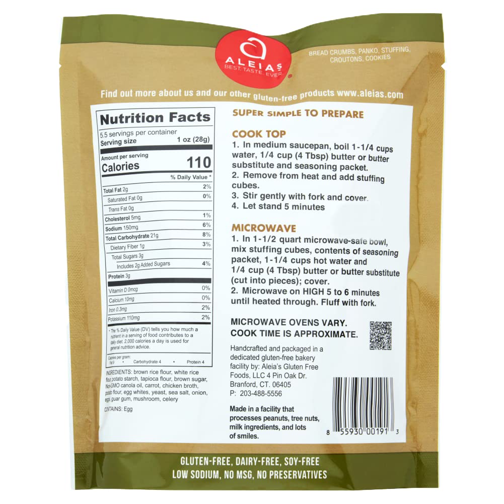 Aleia'S Best. Taste. Ever. Cook Top Stuffing Mix Seasoned Poultry - 5.5 Oz / 3 Pack - Rich, Flavorful Taste, Ready In 5 Minutes, Stuffing For Gluten Free Recipes, Gluten-Free