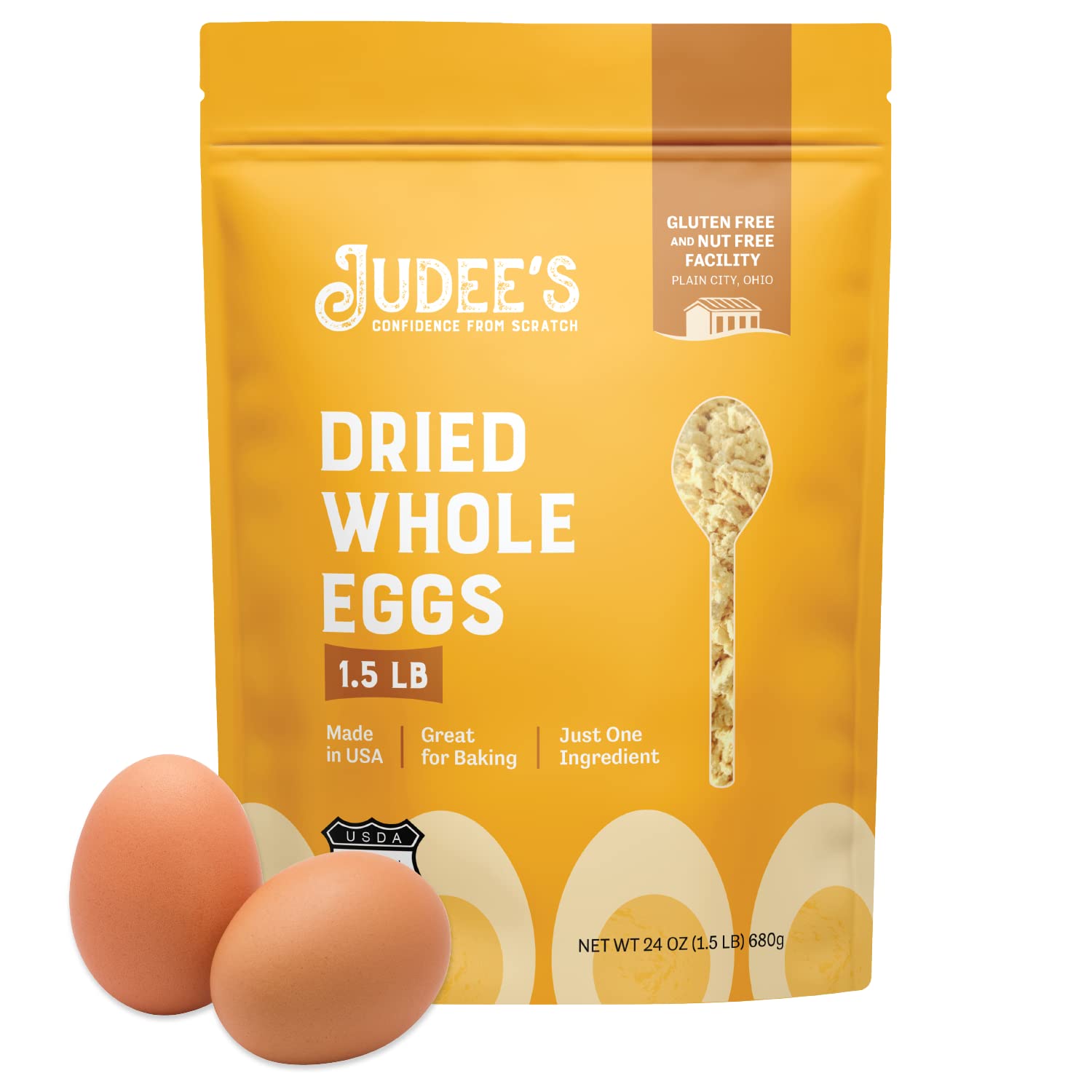 Judee s Gluten Free Dried Whole Egg Powder - Gluten-Free Egg Substitute for Baking - Protein Powder for Cooking - 1.5 lb Pouch