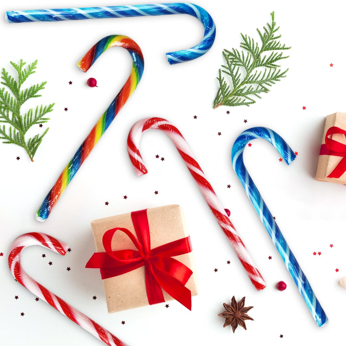 Christmas Candy Canes Tutti Frutti, Blue/White Peppermint, Red And White Cherry Mix Flavors - Bulk Candy Canes Individually Wrap