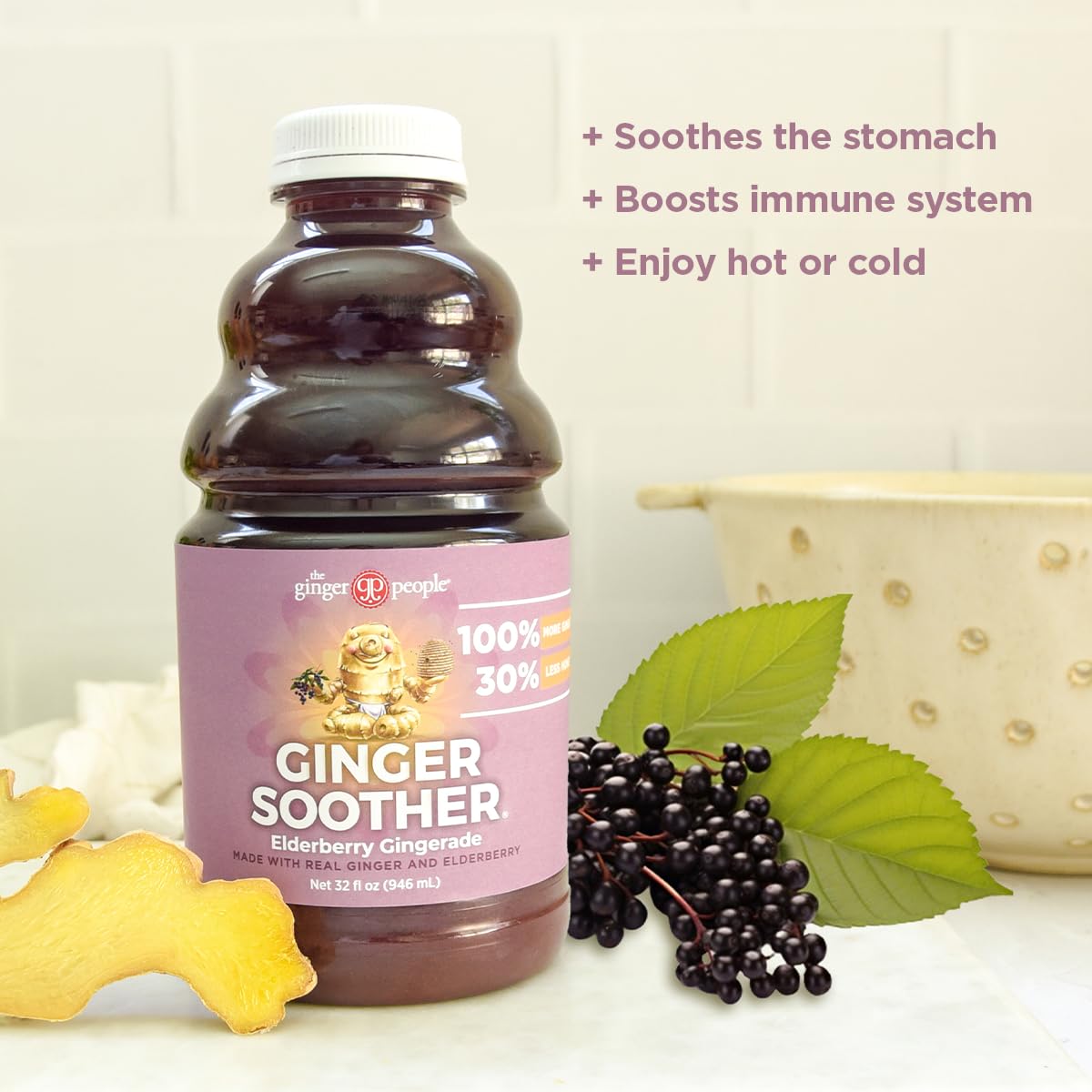 The Ginger People Elderberry Gingerade, Premium Quality Juice, 32 Fl Oz, Pack of 1