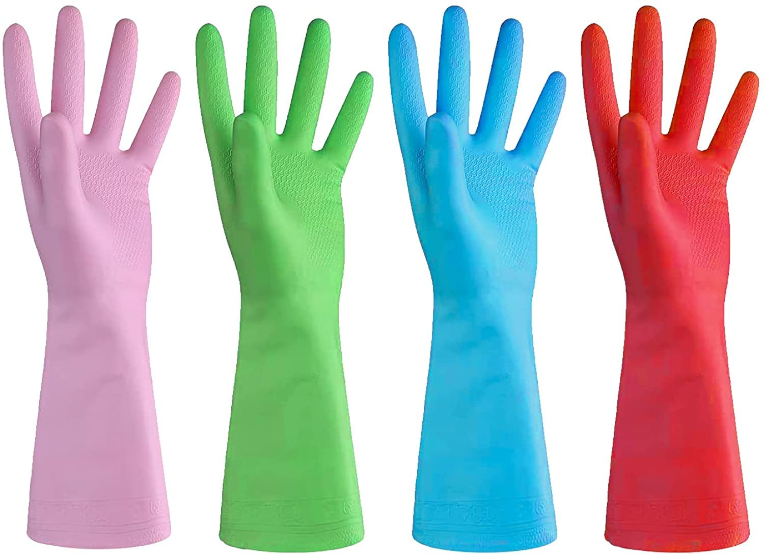 Urbanseasons Dishwashing Rubber Gloves For Cleaning - 4 Pairs Household Gloves Including Blue, Pink, Green And Red, Non Latex An