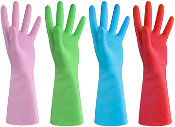 Urbanseasons Dishwashing Rubber Gloves For Cleaning - 4 Pairs Household Gloves Including Blue, Pink, Green And Red, Non Latex An