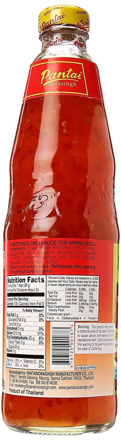 Pantainorasingh Pantai Norasingh Thai Sweetened Chili Sauce For Spring Rolls (Large Bottle 32.5Oz 730Ml, Pack 1)