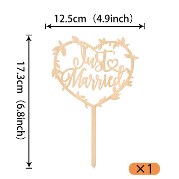 1 Pack Just Married Cake Topper Glitter Wooden Leaves Wedding Engagement Cake Pick Mr And Mrs Love Heart Cake Decoration For Bri