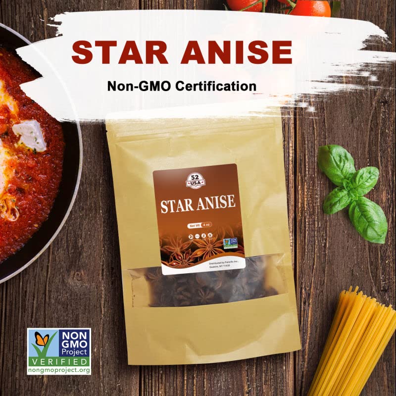 52Usa Star Anise, Star Anise Whole 4Oz (Pack Of 1), Non-Gmo Verified Chinese Star Anise, Dried Anise Spice