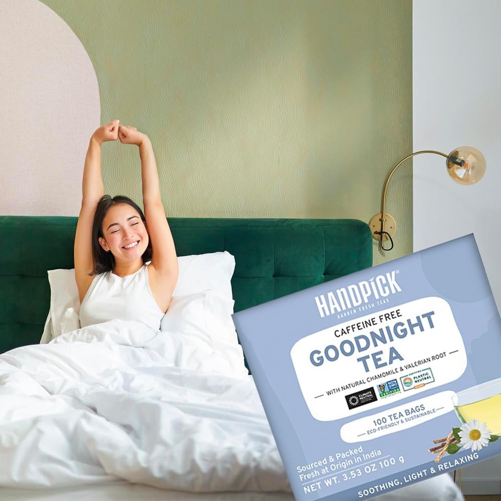 HANDPICK Good Night Tea Bags - Caffeine Free Herbal Blend, Lavender, Chamomile, Peppermint, 100 Count