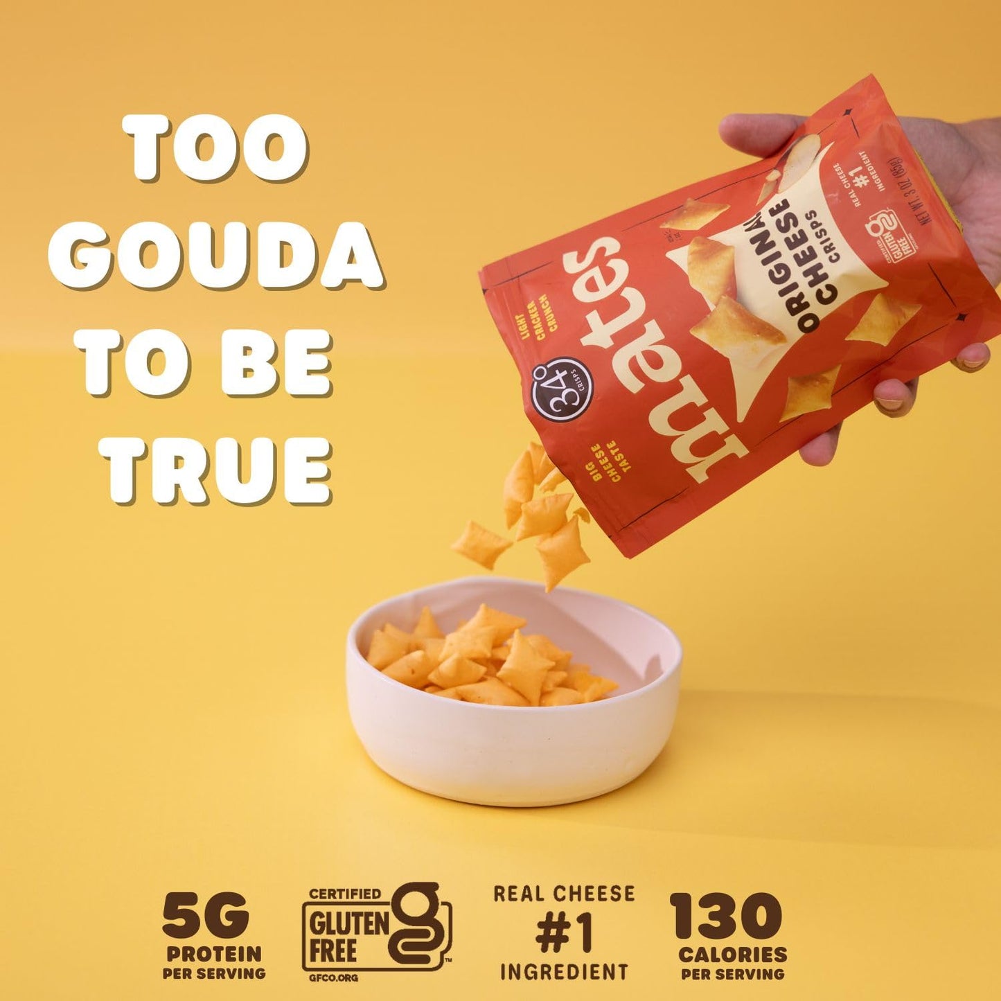 34 Degrees Mates Original Gouda Cheese Crisps - Light & Crispy Cheese Crisps | Gluten-Free, Low Calorie, Healthy Snack For Mature-Themeds & Kids - 4 Pack