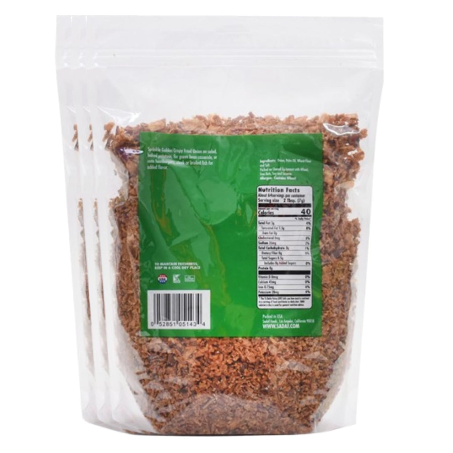 Sadaf Crispy Fried Onions - Golden Fried Onions For Cooking And Food Enhancing - Gourmet Fried Onions - Kosher - 16 Oz Bag (Pack