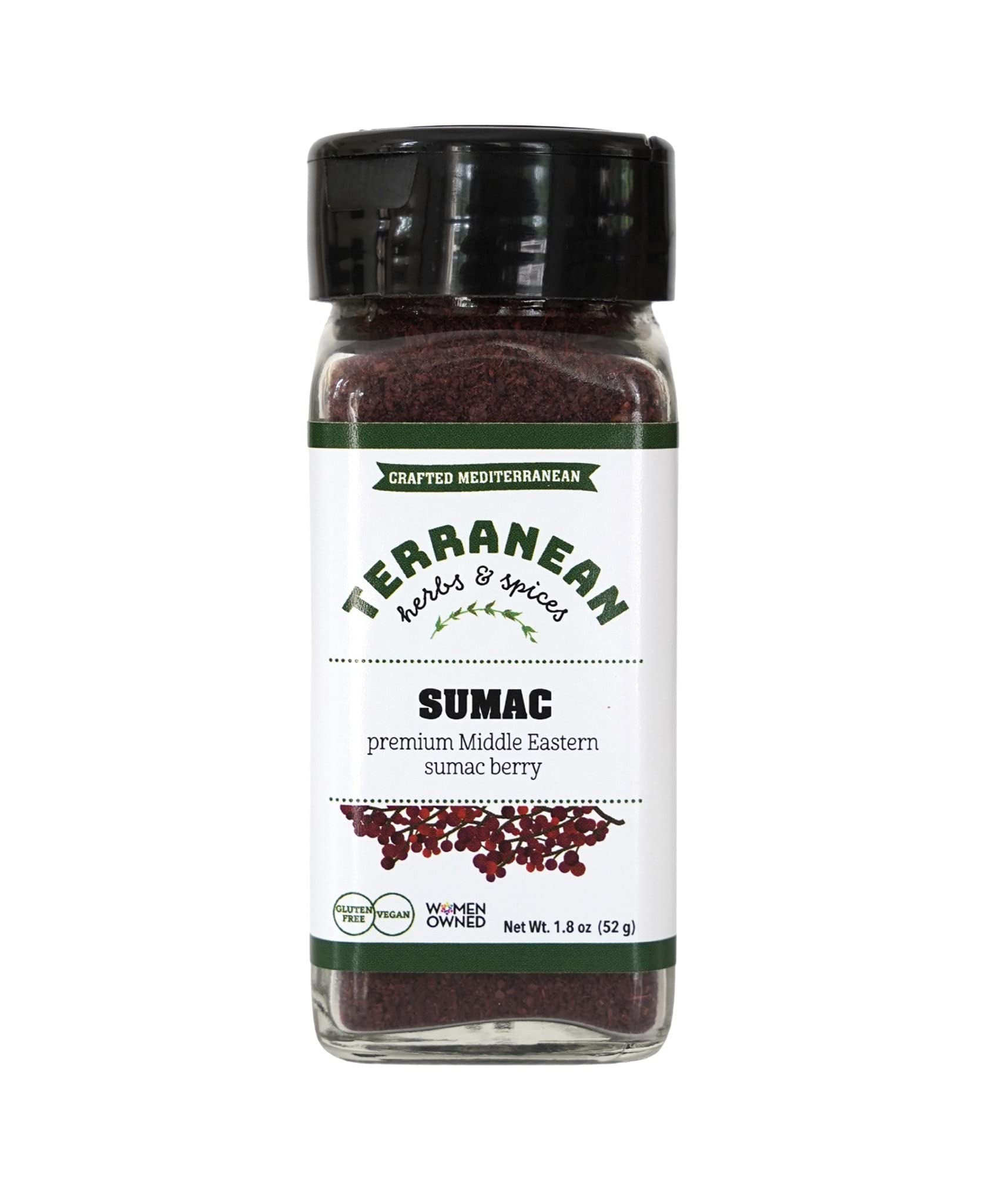 Terranean Herbs & Spices Sumac Seasoning Blend, 1.8 oz Shaker, Gluten Free and Vegan, Premium Middle Eastern Sumac Berry